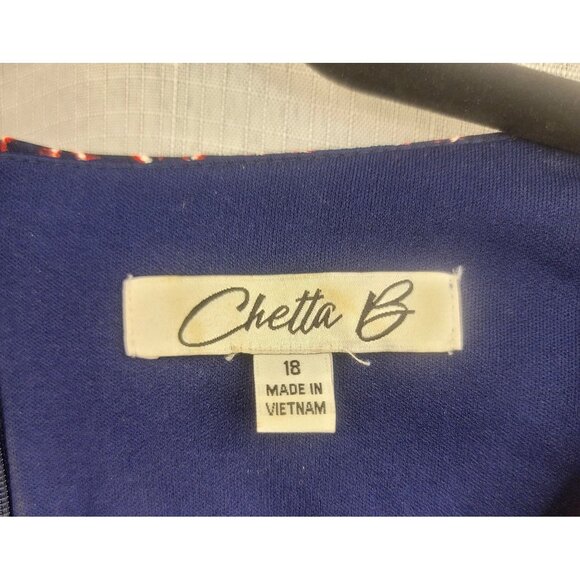 Chetta B Sleeveless Navy Orange Geometric Sheath Dress Gold Ring Detail Size 18 - Picture 3 of 9